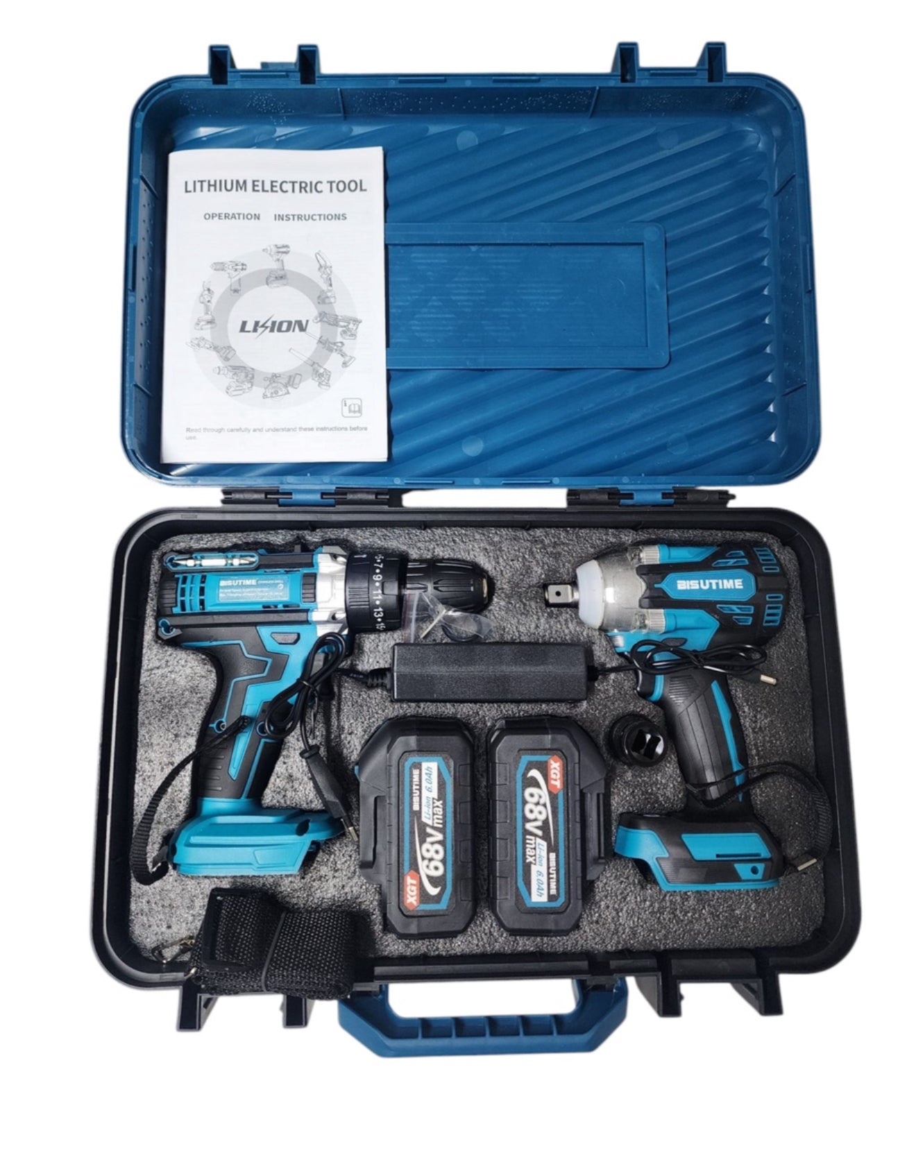 Rechargeable hammer drill and impact wrench set 68V