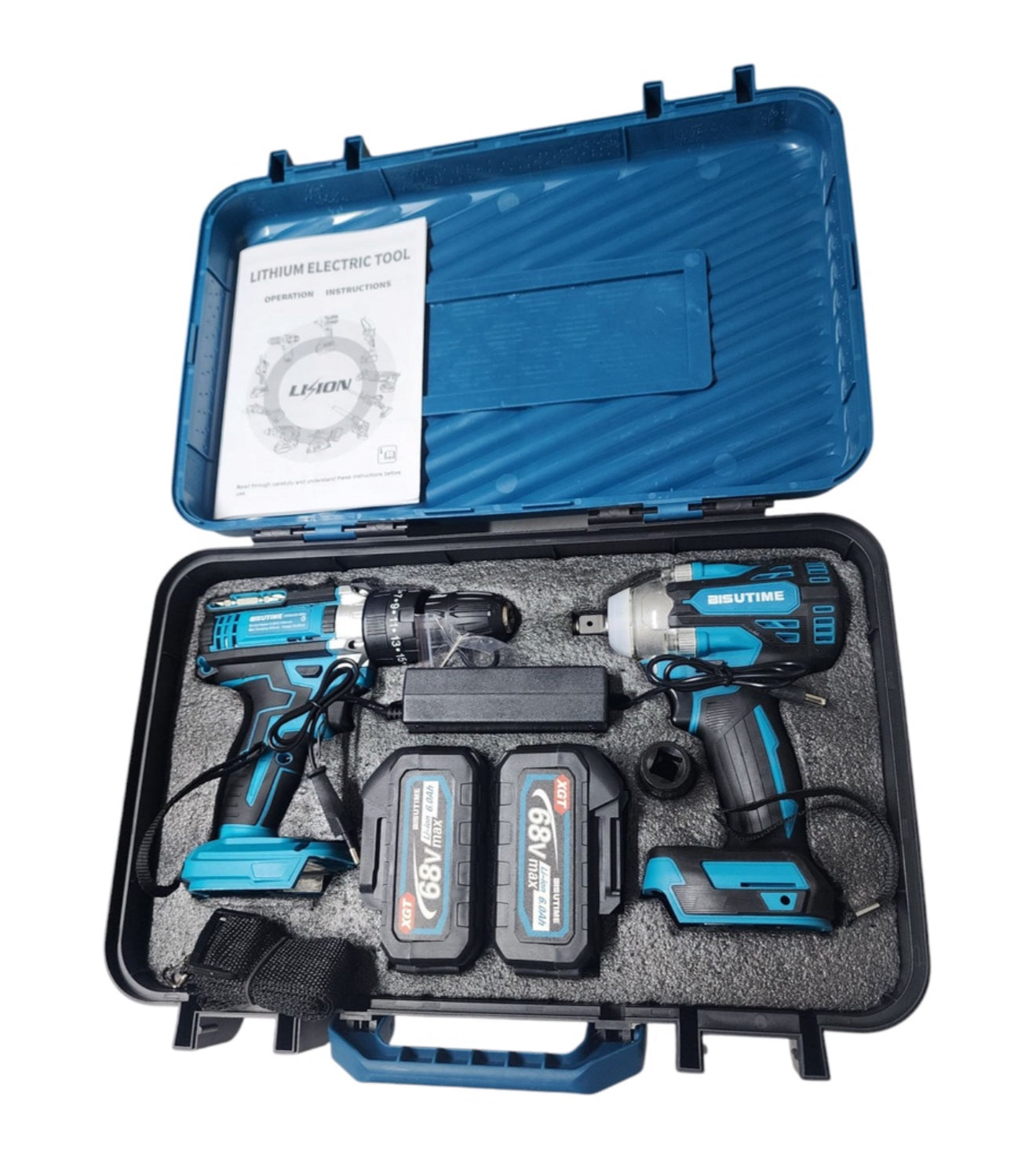Rechargeable hammer drill and impact wrench set 68V