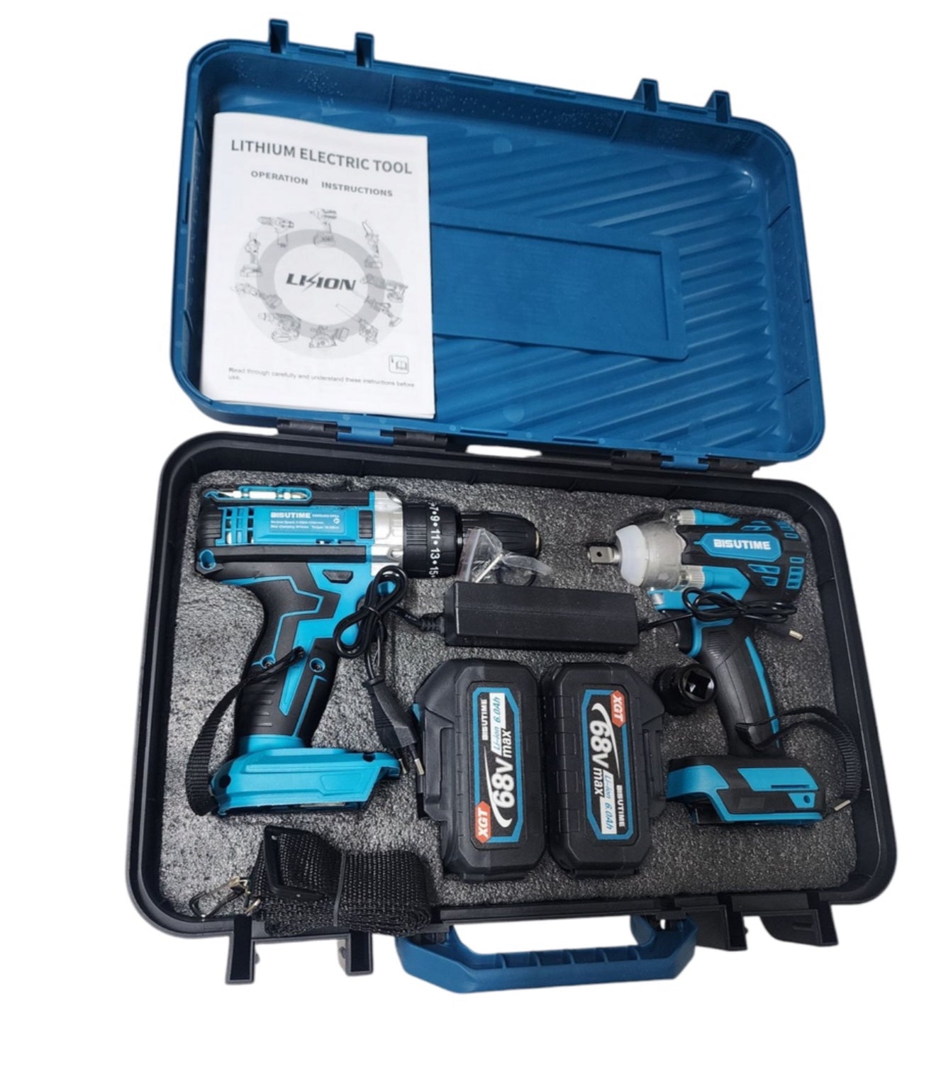 Rechargeable hammer drill and impact wrench set 68V