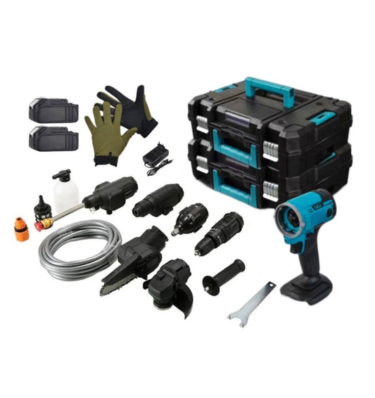 22 Piece 6-In-1 Cordless Interchangeable Tool Set Combo With Case & Work Gloves